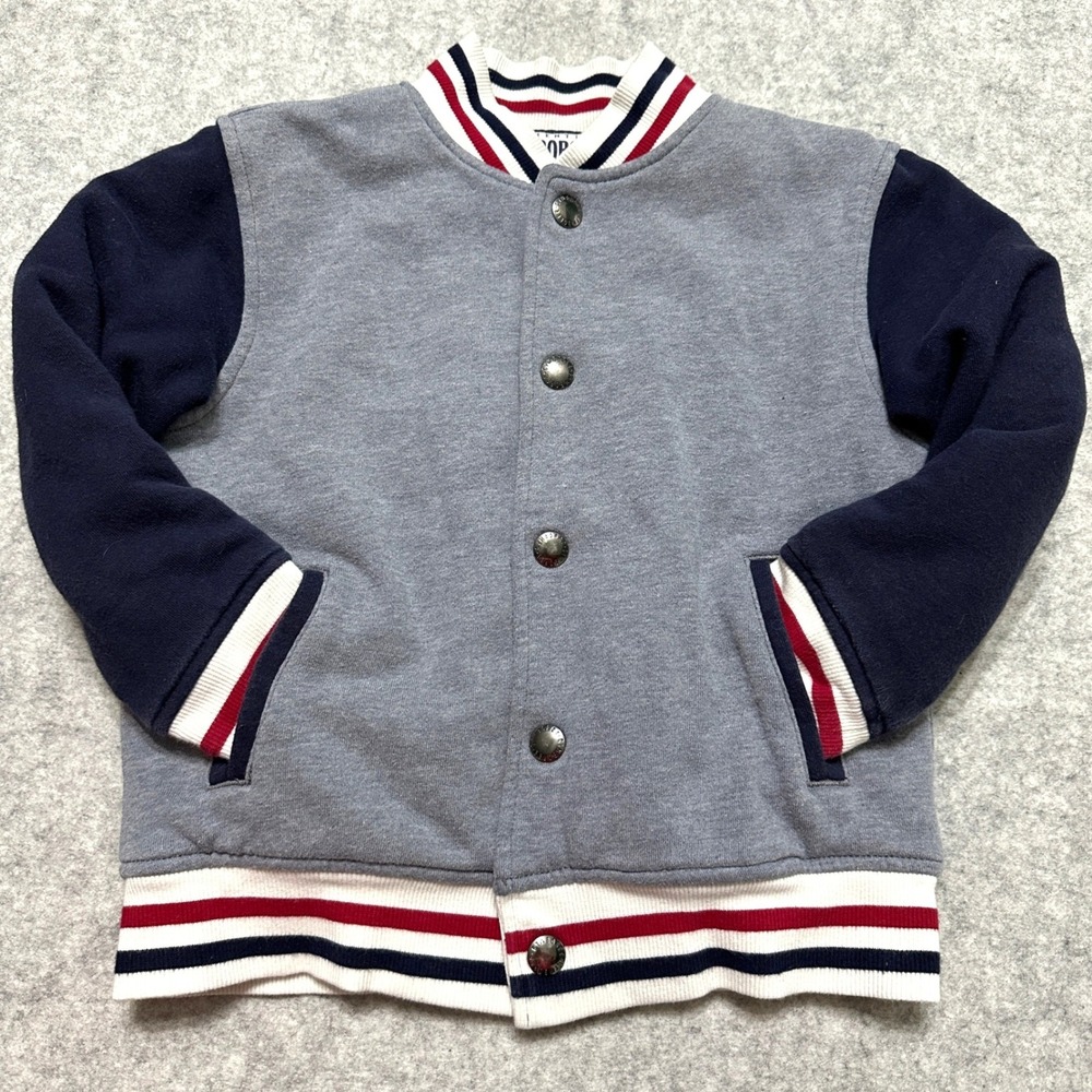 Gymboree Boys Bomber Baseball Varsity Jacket Size S 5-6‎ Preppy Timeless Grey - Picture 11 of 12